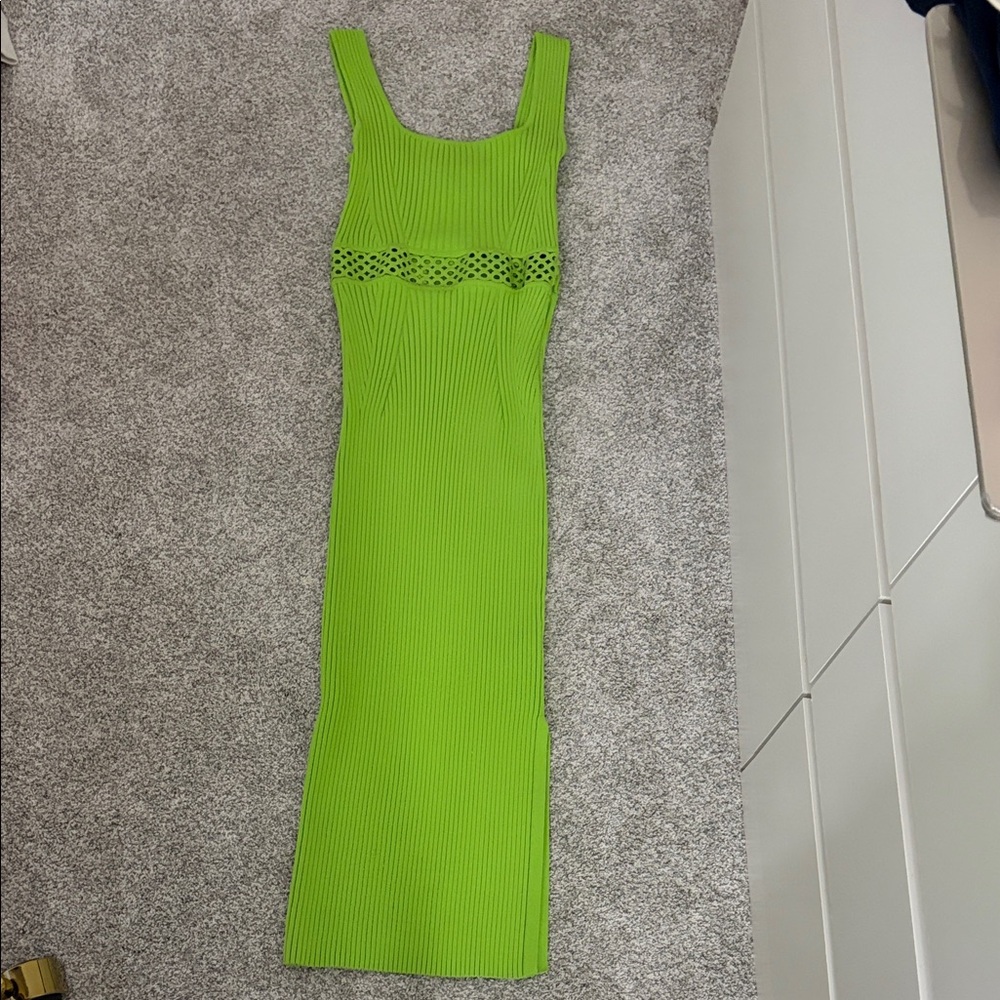 House of Harlow 1960 Neon Green Ribbed Maxi Dress with Cutout Detail